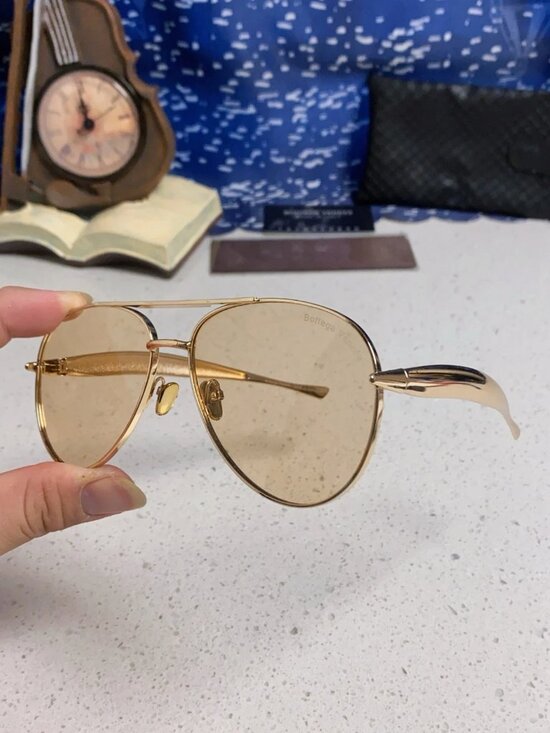 Bottega Veneta BV1305S Gold Frame Light Brown Lens Unisex Aviator Sunglasses